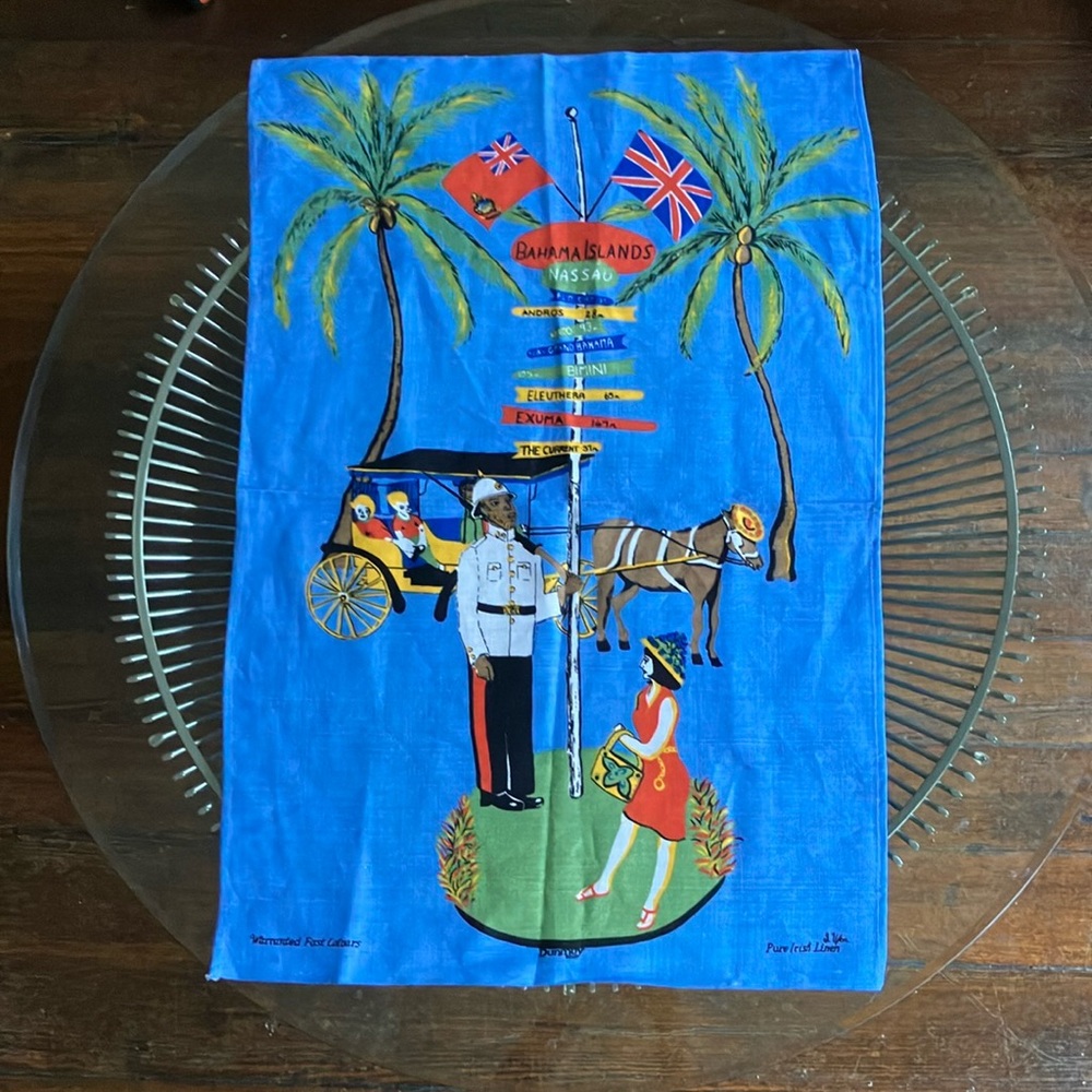 Vintage dead stock linen tea towel souvenir Nassau Bahamas 60s 70s - Picture 5 of 16